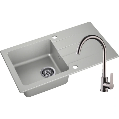 Zlewozmywak Granitowy LAGOON 160 szary z baterią inox