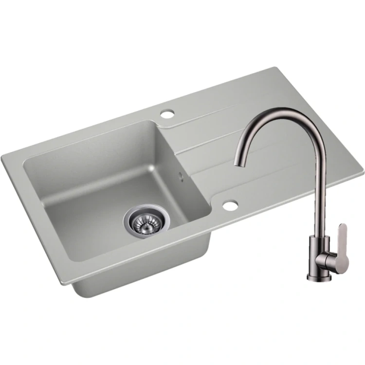 Zlewozmywak Granitowy LAGOON 160 szary z baterią inox