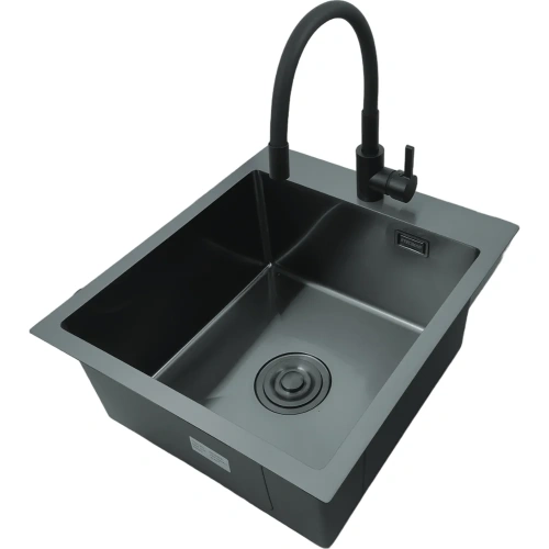 3 Zlewozmywak stalowy STELLMAN 4550 CZARNY z baterią Flexi Black Pure