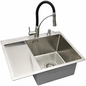 Zlewozmywak stalowy jednokomorowy z ociekaczem inox 5849R z Dozownikiem i Baterią IKA