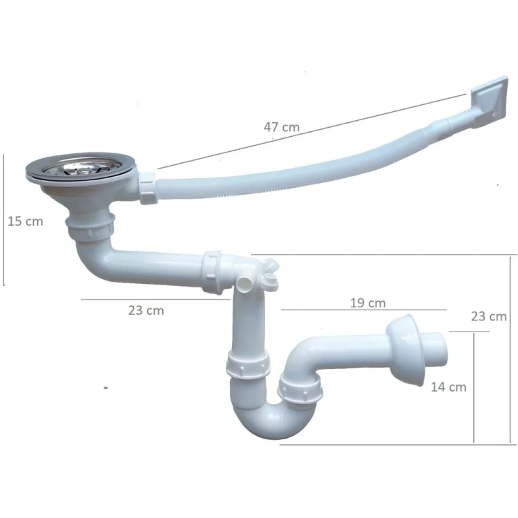 Wymiar techniczny syfonu do zlewozmywaka stalowego STEEL 5849R