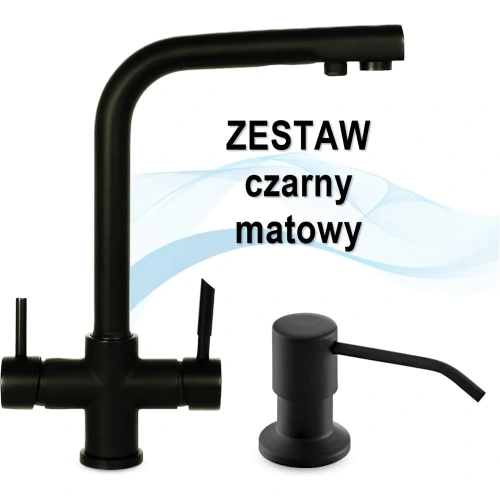 MADIO czterodrożna bateria kuchenna + dozownik CZARNA