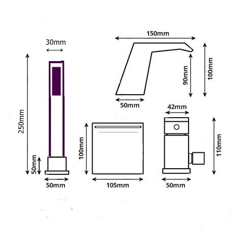 Bateria Wannowa 3 Otworowa kaskadowa wodospad QATRO CZARNA