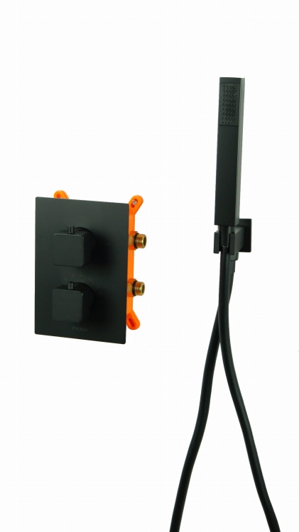 VIVID BLACK TR2 termostatyczna bateria natryskowa prysznicowa deszczownica Ultra Slim 25 cm CZARNA