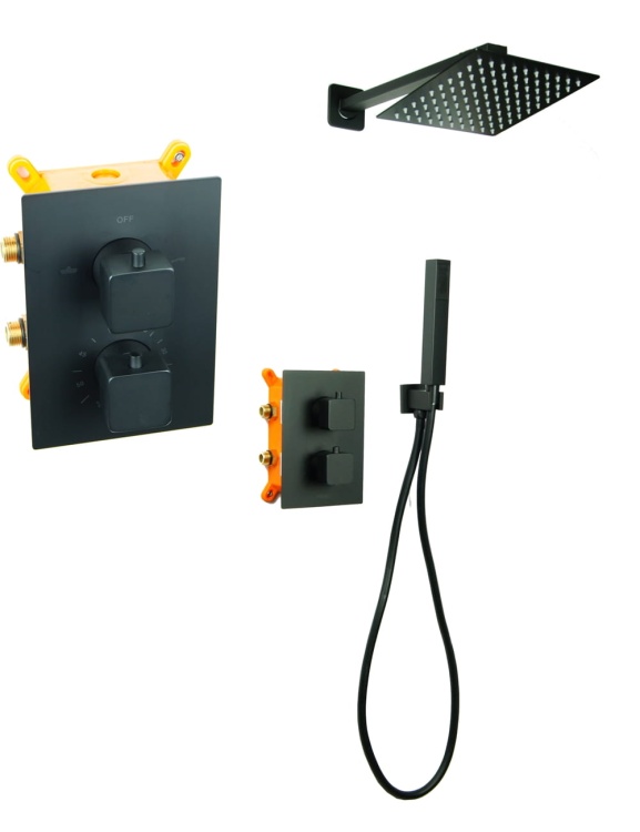 VIVID BLACK TR2 termostatyczna bateria natryskowa prysznicowa deszczownica Ultra Slim 40 cm CZARNA