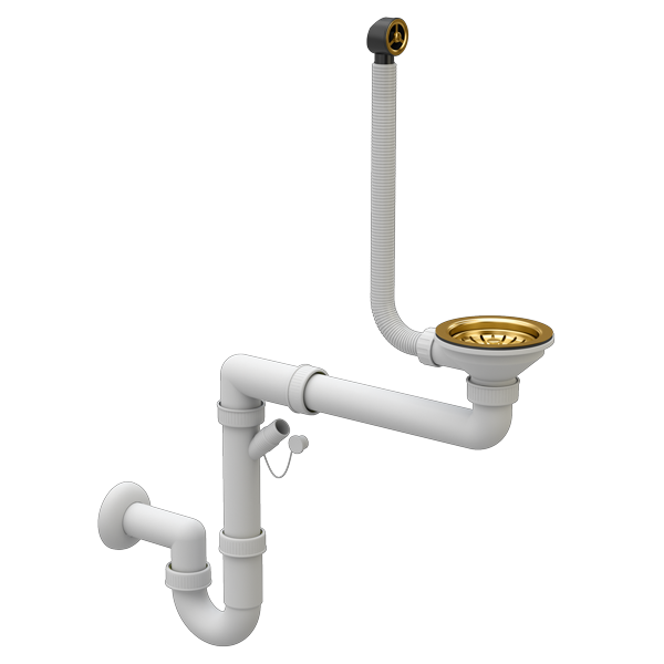 Syfon Zlewozmywakowy ZŁOTY Przyścienny Ręczny 1 komorowy