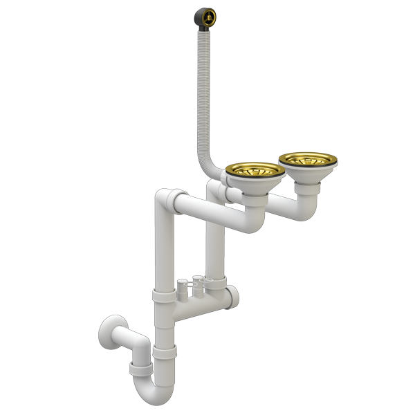 Syfon Zlewozmywakowy ZŁOTY Przyścienny Ręczny 2 komorowy