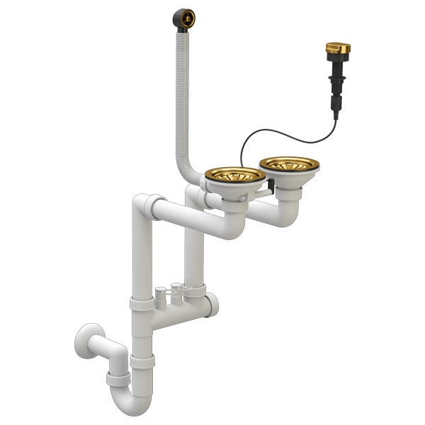 Syfon Zlewozmywakowy ZŁOTY Przyścienny Automatyczny 2 komorowy