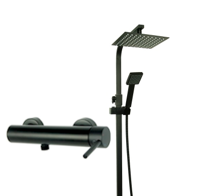 UNO BLACK bateria natryskowa prysznicowa z deszczownicą QUBUS CZARNY