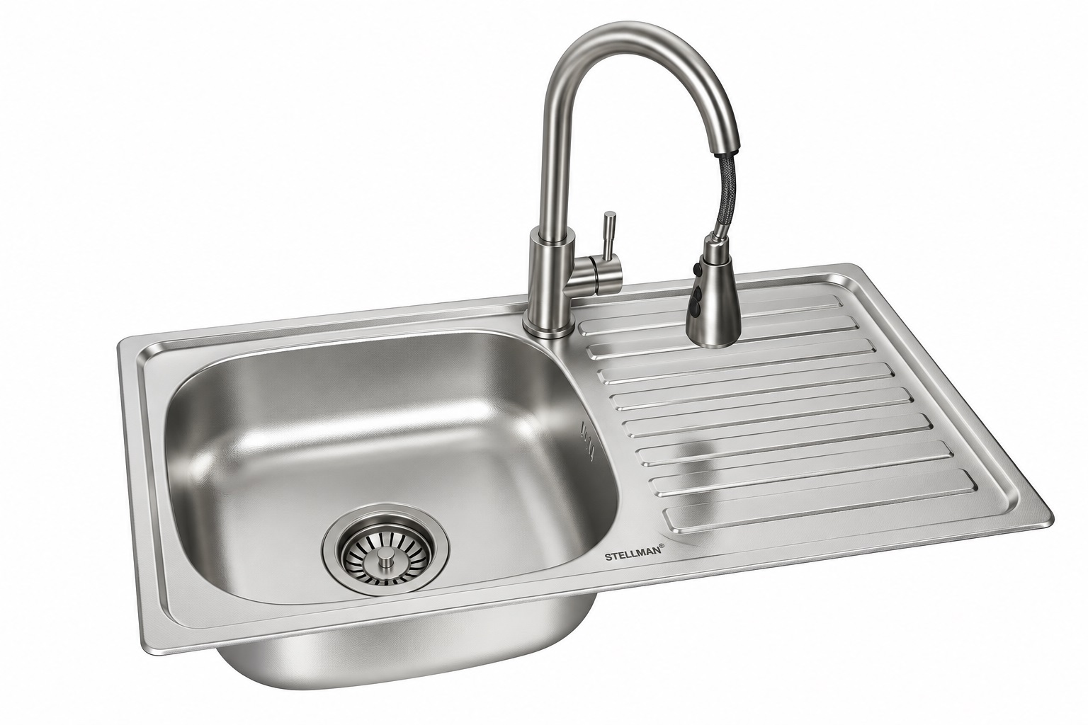 Zlewozmywak stalowy STELLMAN 7540D Dekor/Len 75x40 + bateria AFINO Inox