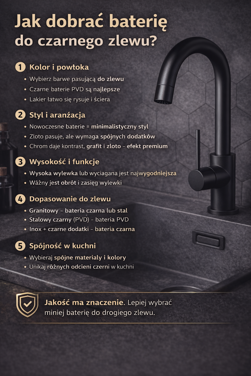 Jak dobrać baterię do czarnego zlewu?