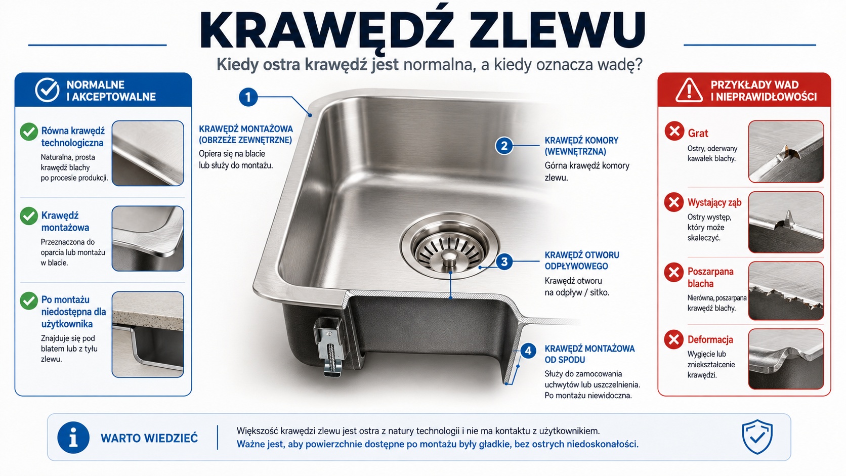 Czy zlewozmywak stalowy może mieć ostre krawędzie? Wada czy cecha produkcji?